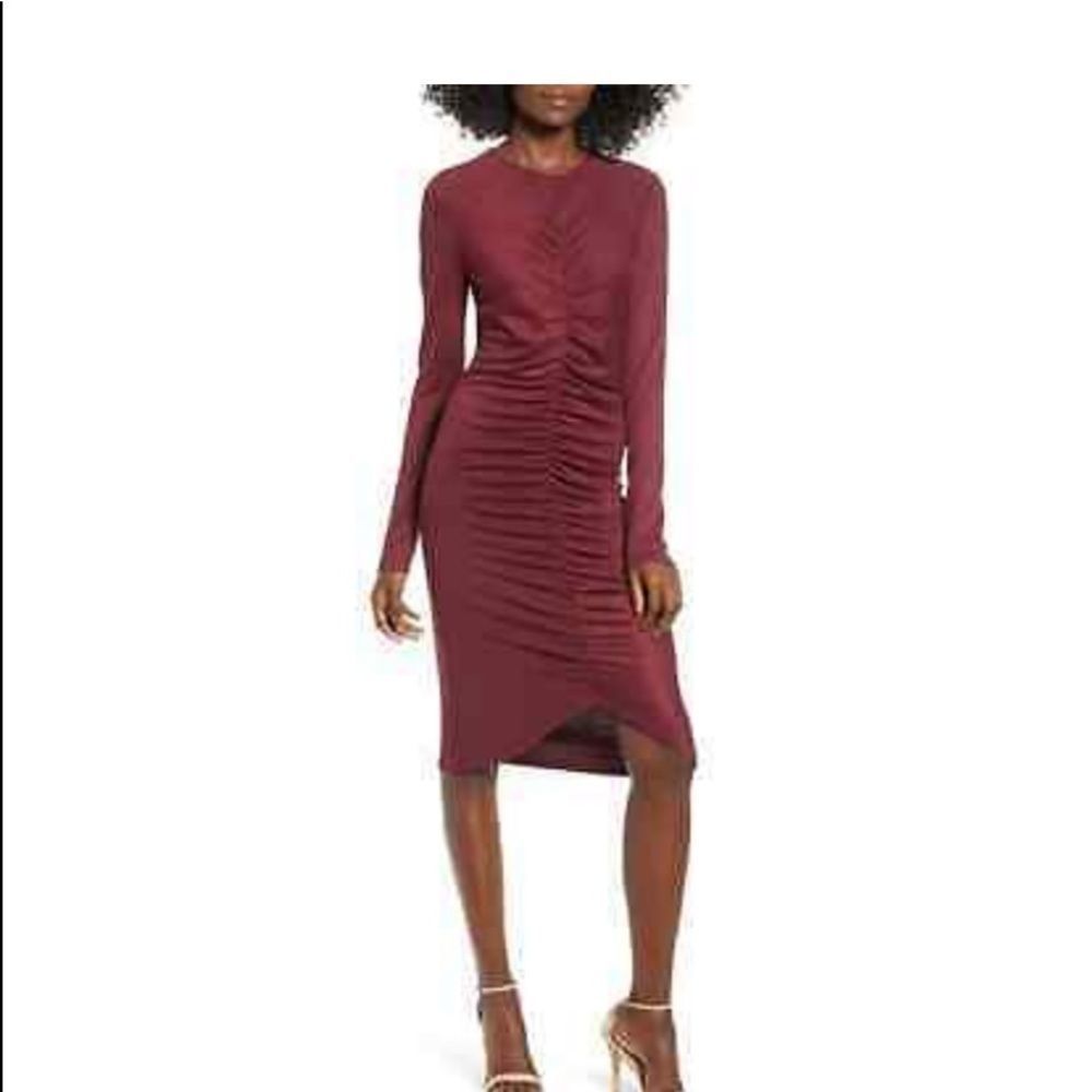 Leith ruched front long sleeve sweater midi dress size XS
